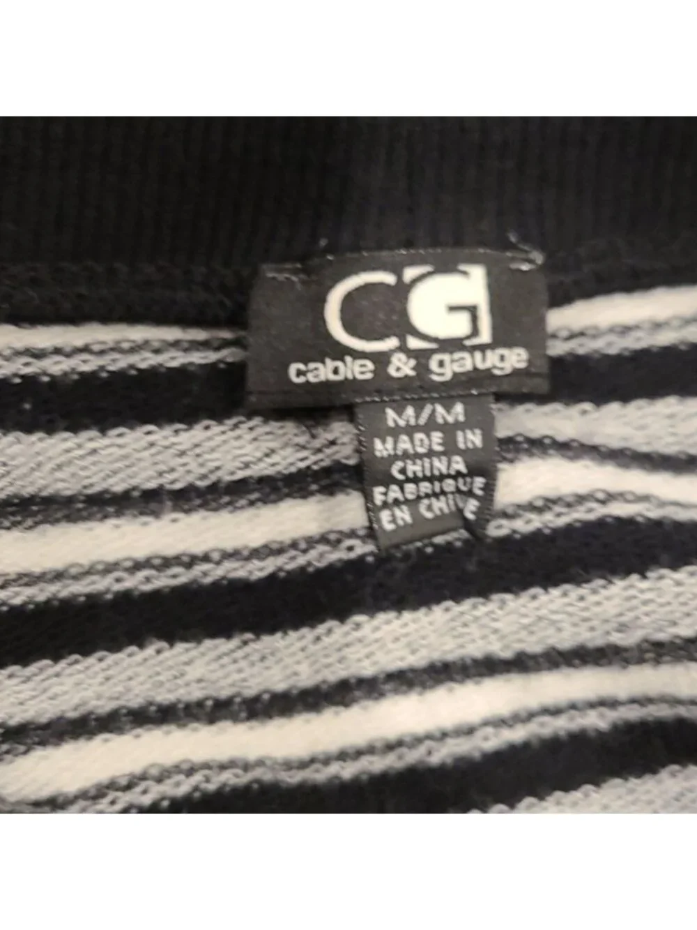 Cable and Gauge blk, grey & WHT striped cardigan